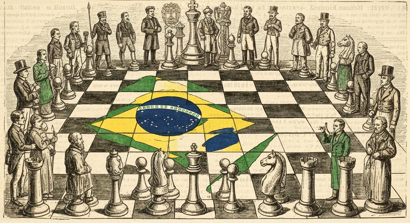 Tabuleiro de xadrez com peças simbólicas dos presidentes brasileiros