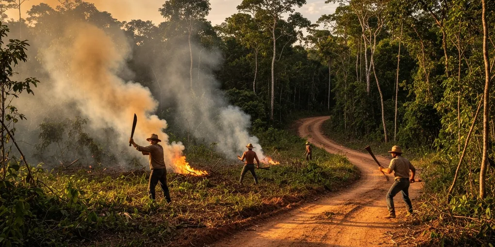 Pioneiros abrindo caminho na floresta amazônica, construindo Rondônia nos anos 1970