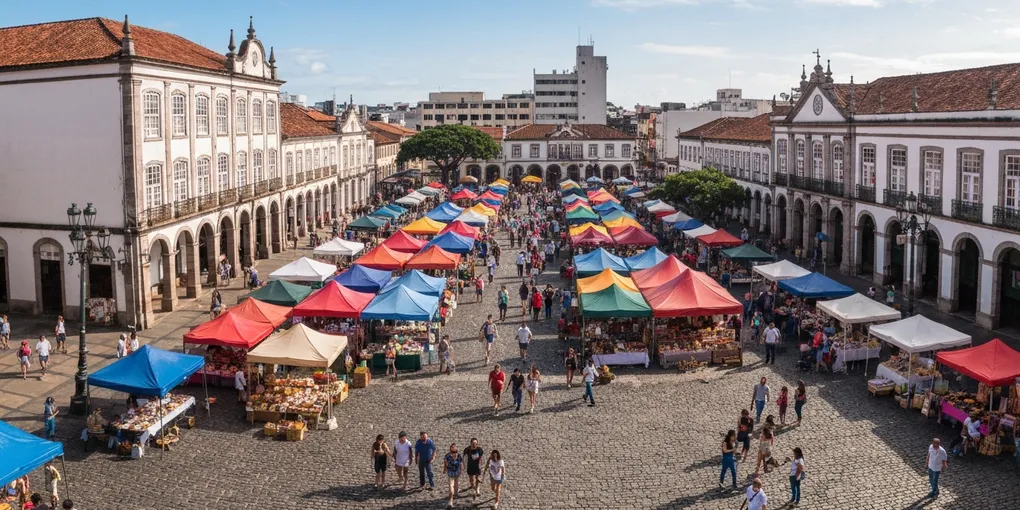 Foto histórica colorida da feira do Largo da Ordem em Curitiba, com carroças puxadas a cavalo na praça de paralelepípedos.