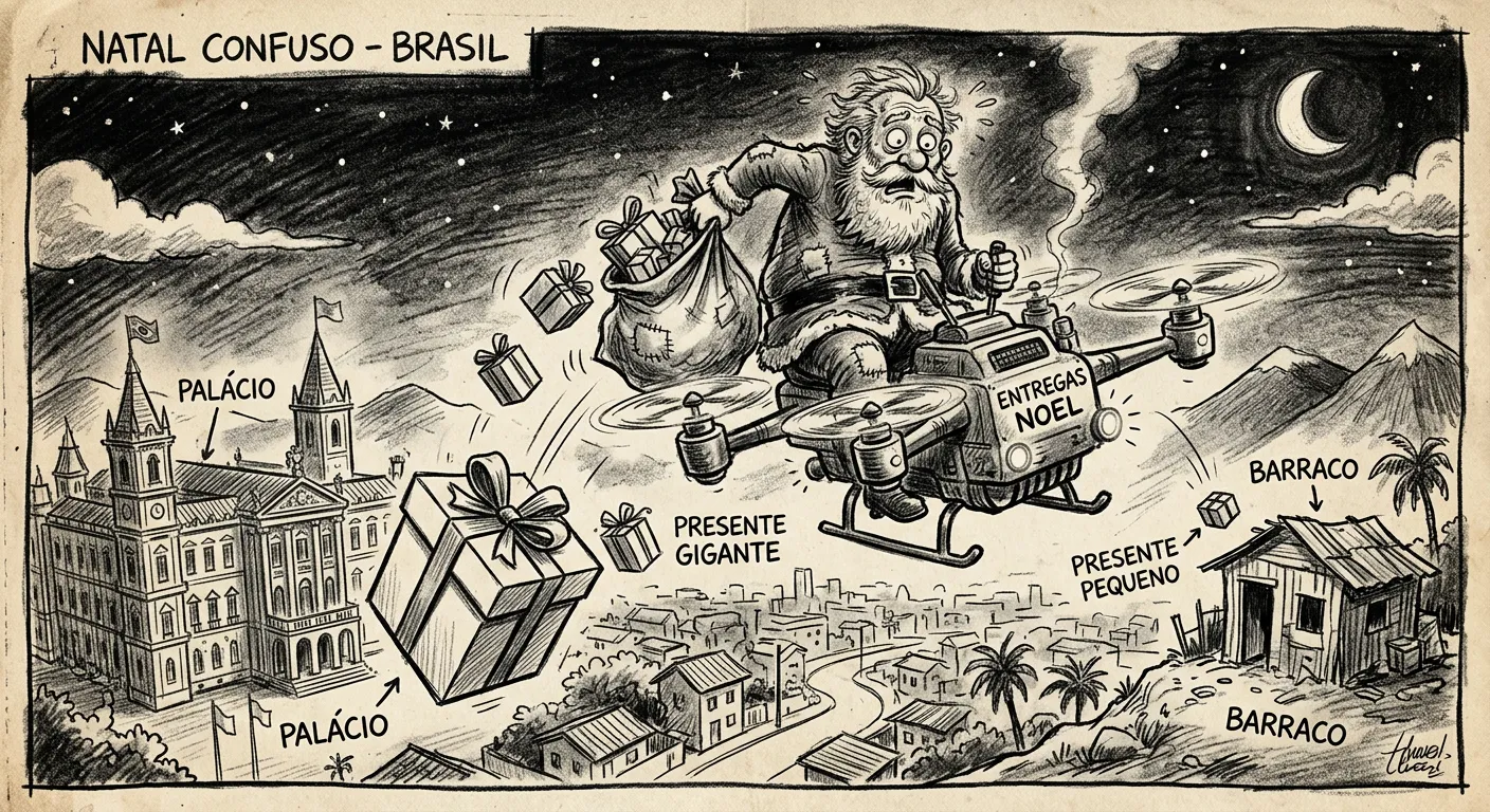 Papai Noel no drone — presente grande pro palácio, pequeno pro barraco