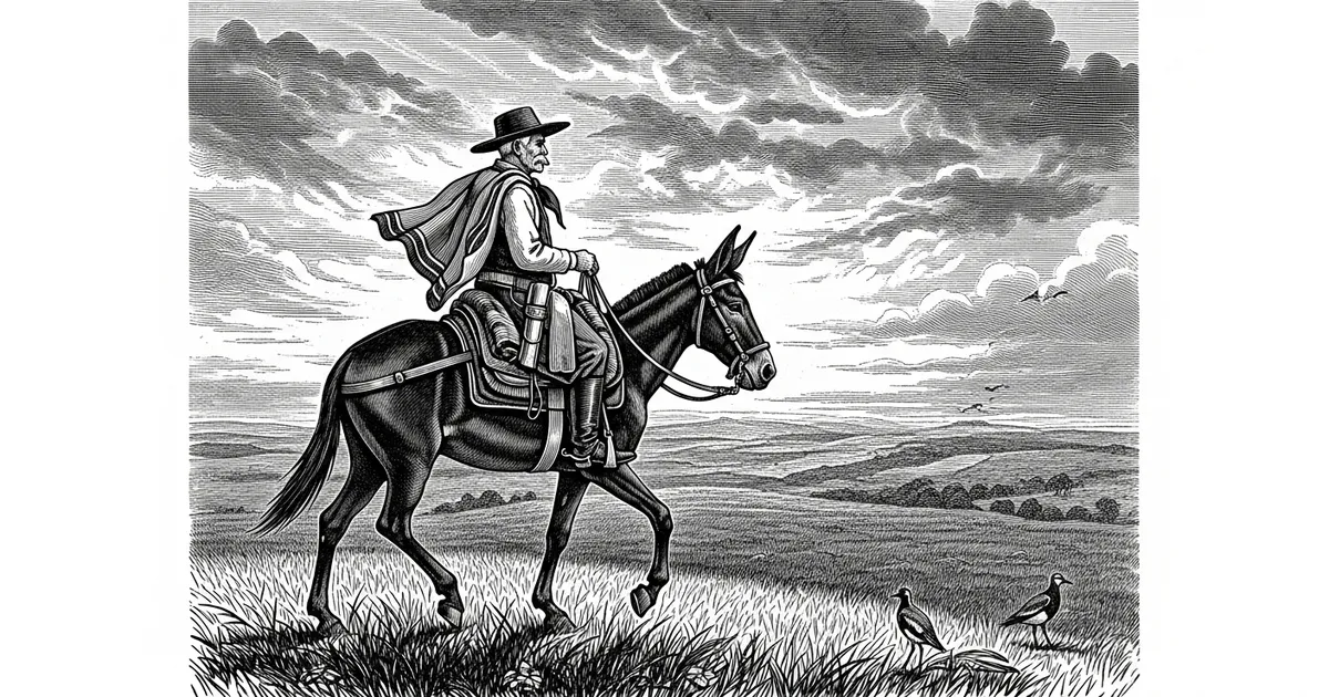 O gaudério Franquelim da Silva Portela — homem do pala cinza e da mula baia.