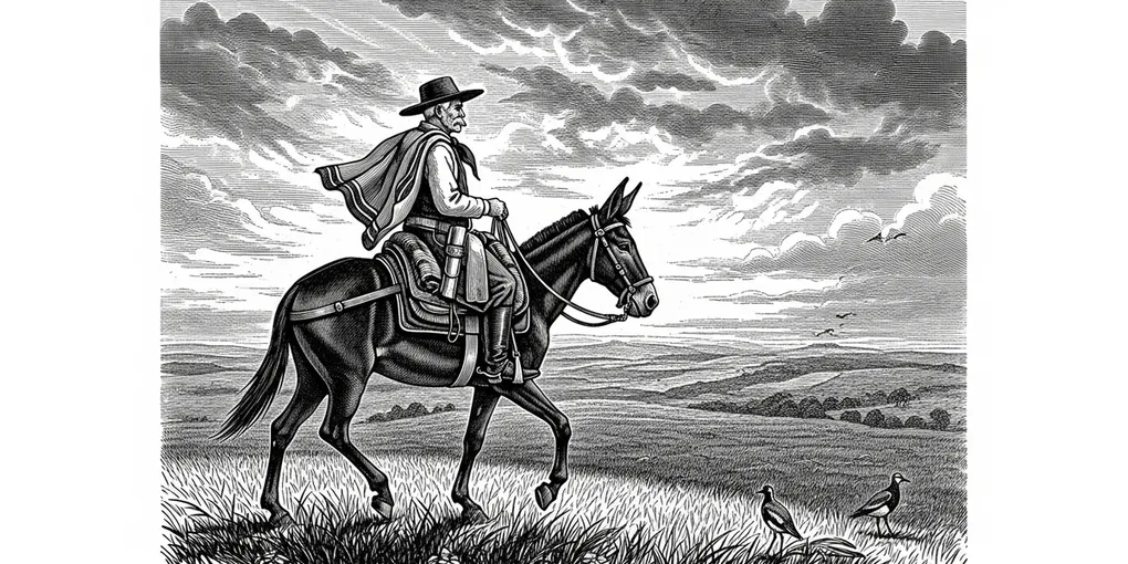 O gaudério Franquelim da Silva Portela — homem do pala cinza e da mula baia.