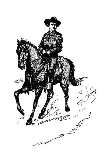 Ilustração de um gaúcho montado em cavalo alazão, representando a última cavalgada do Vovô Franquelim pelo interior do Paraná.